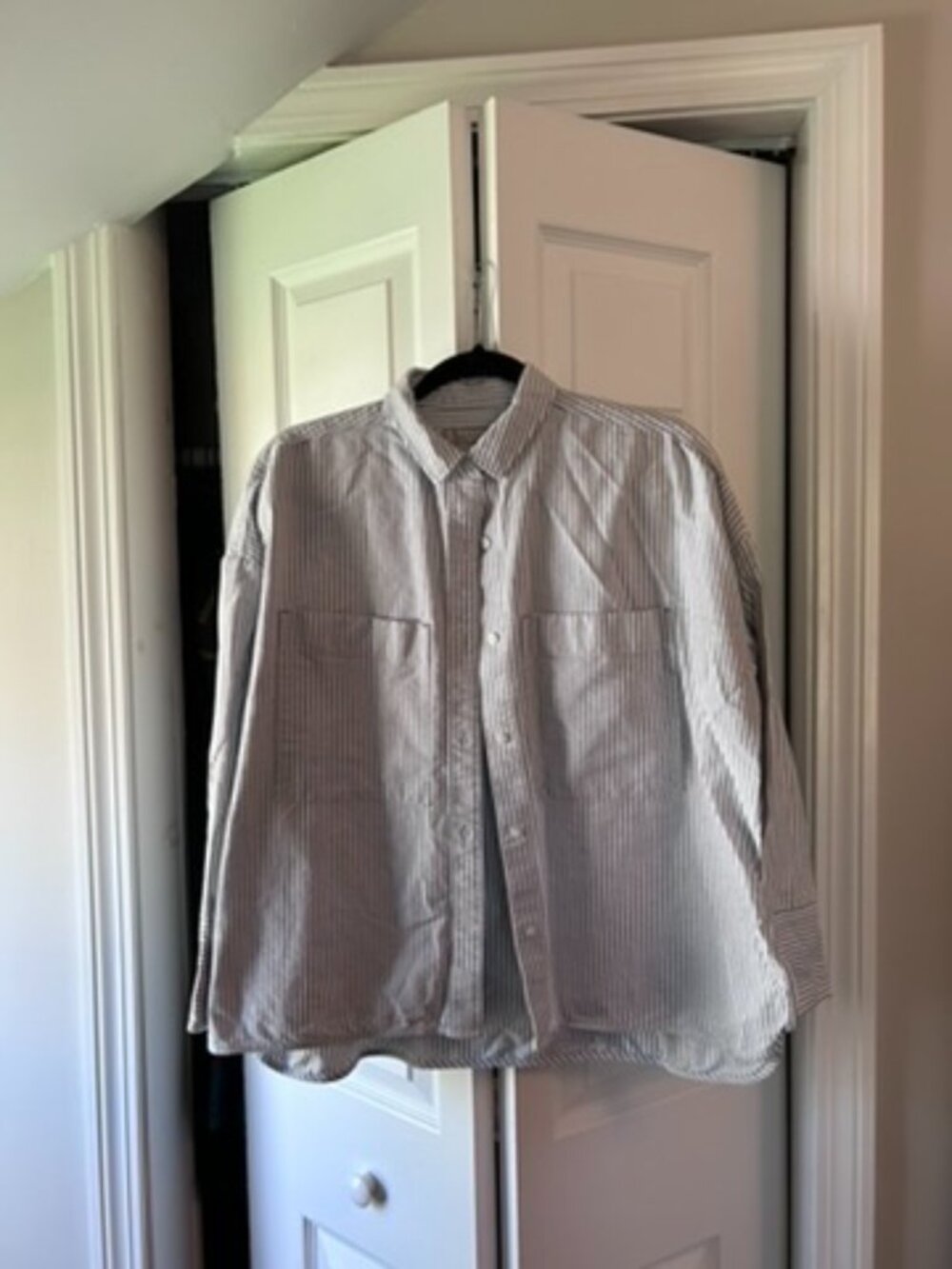 Everlane The Boxy Oxford Gray Stripe, M, EUC